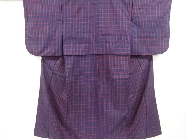 アンティーク　格子織り出し手織り紬着物